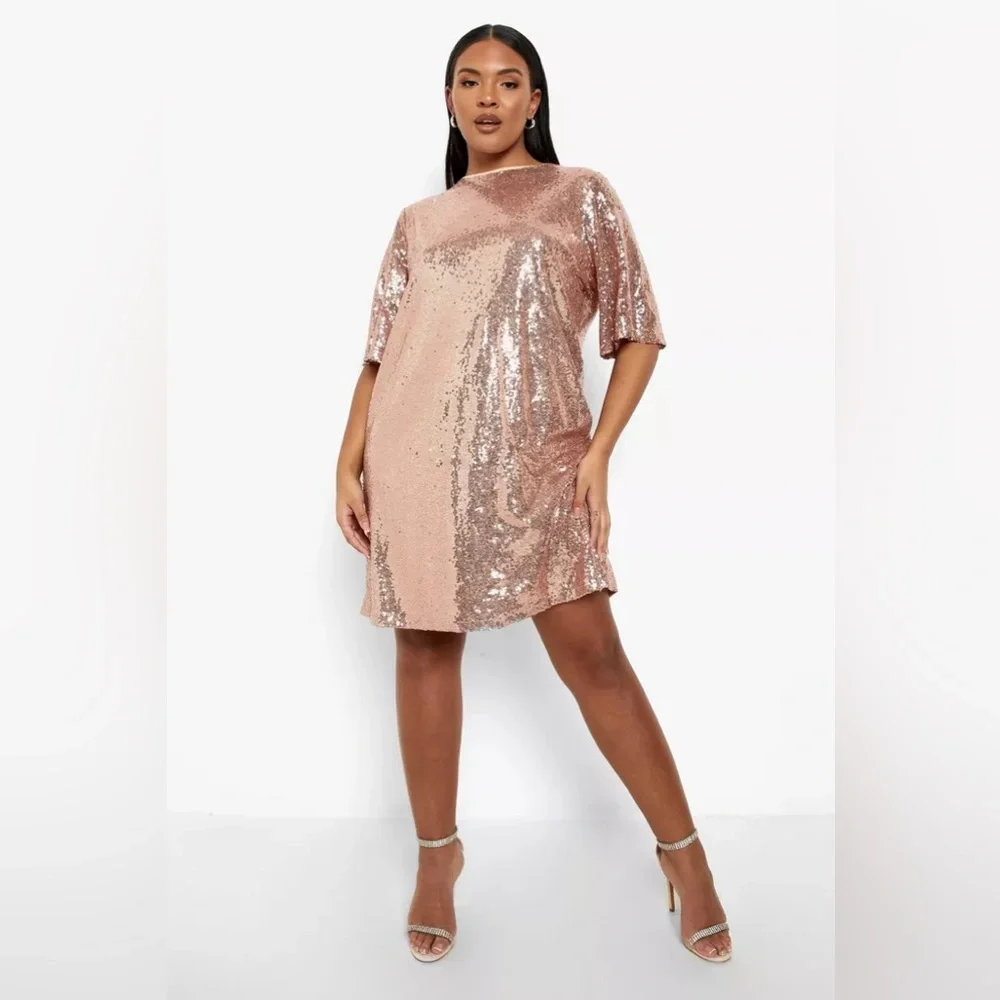 Plus Sequin Sleeve Shift Dress - Picture 3 of 6
